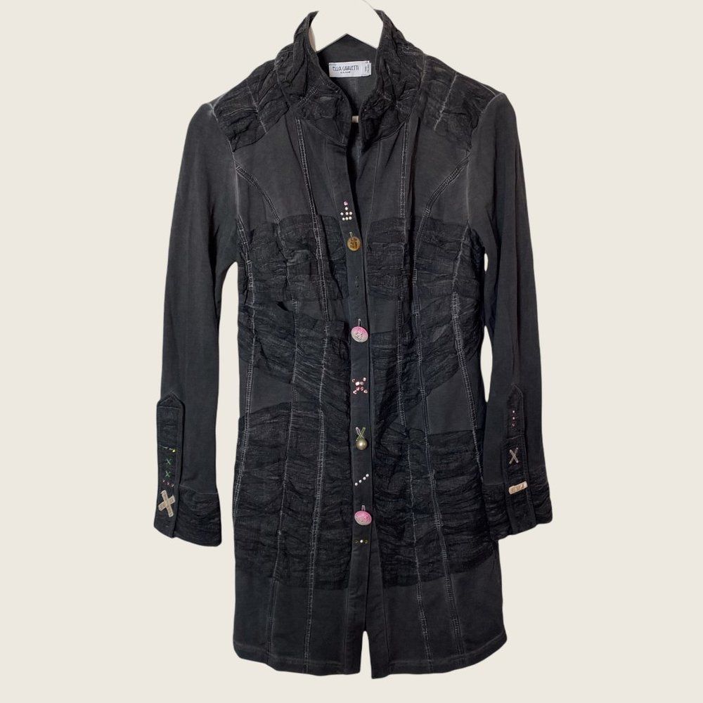 Elisa Cavaletti Gray Long Line Embellished Art to Wear Jacket